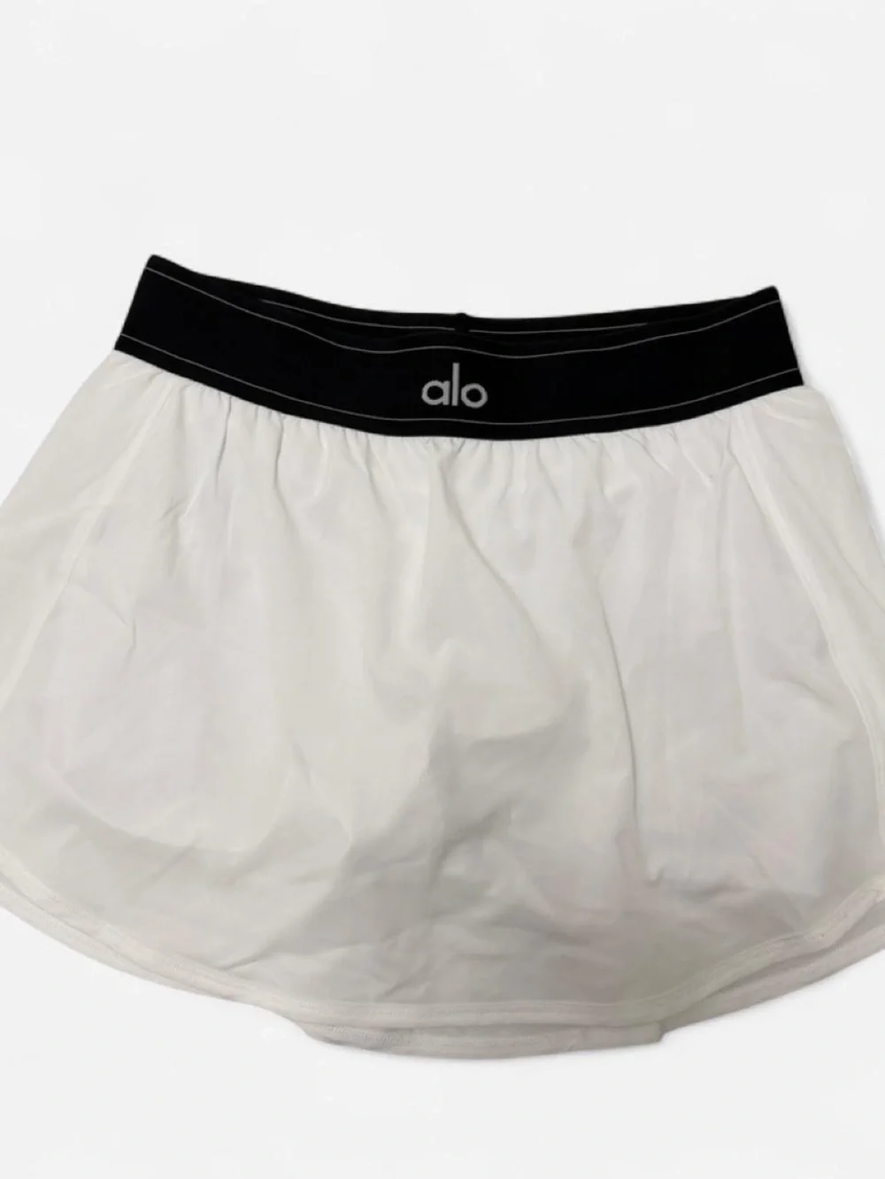 ALO Yoga White Skater Skirt with Black Elastic Waistband